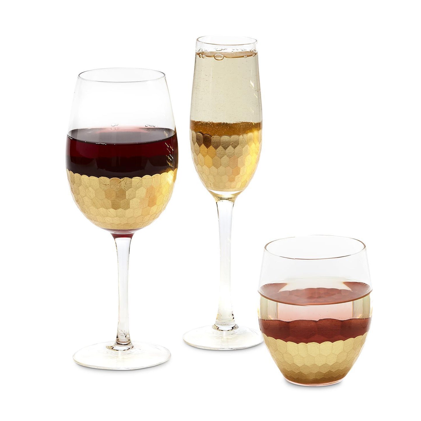 Gold Faceted WIne and Champagne Glasses