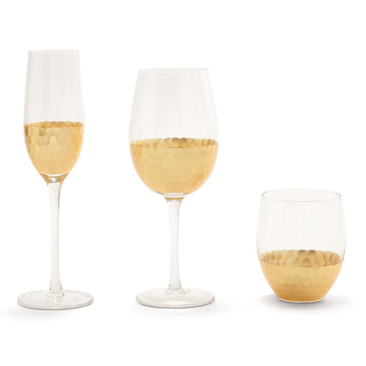 Gold Faceted WIne and Champagne Glasses