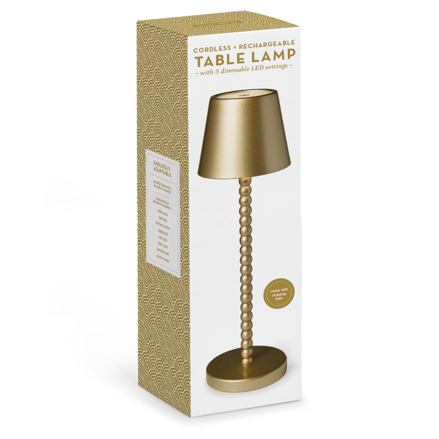 LED Cordless Gold Beaded Pole Table Lamp with Charging Base