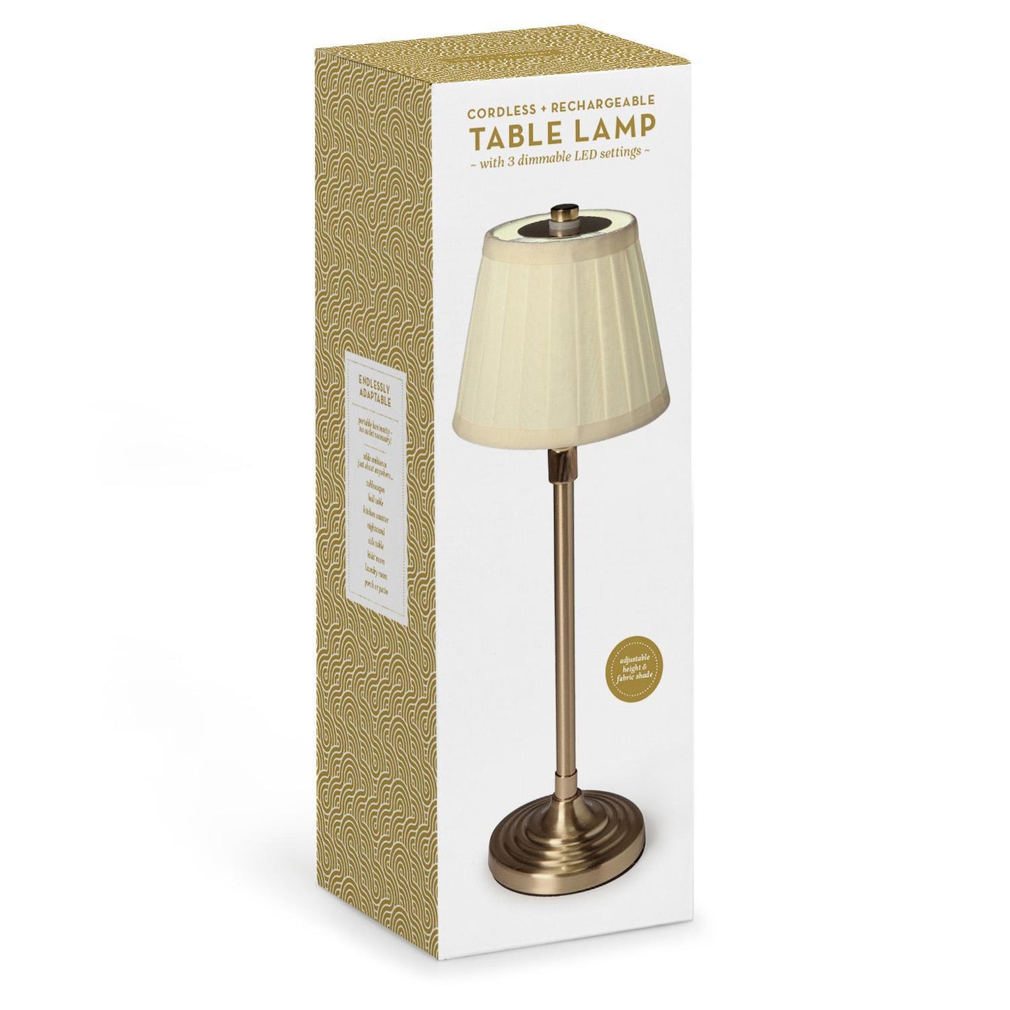 LED Portable Cordless Adjustable Table Lamp with Pleated Fabric Lamp Shade