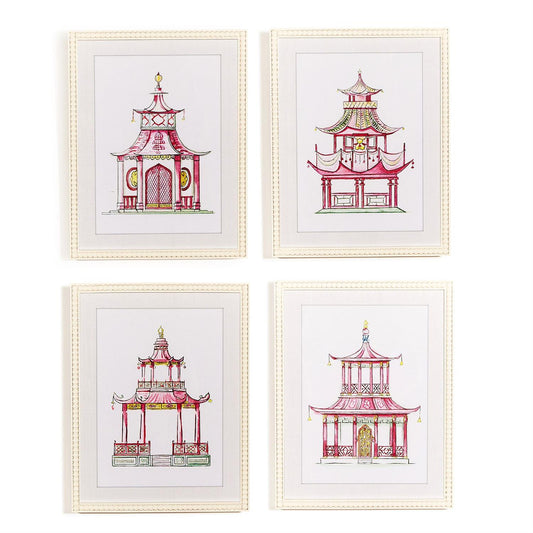 Pink Pagoda Print in Beaded Frame