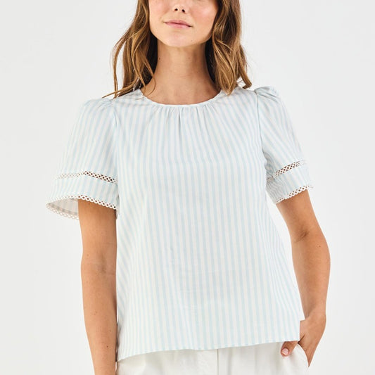 Mary Square Blue Pin Stripe Tabby Top
