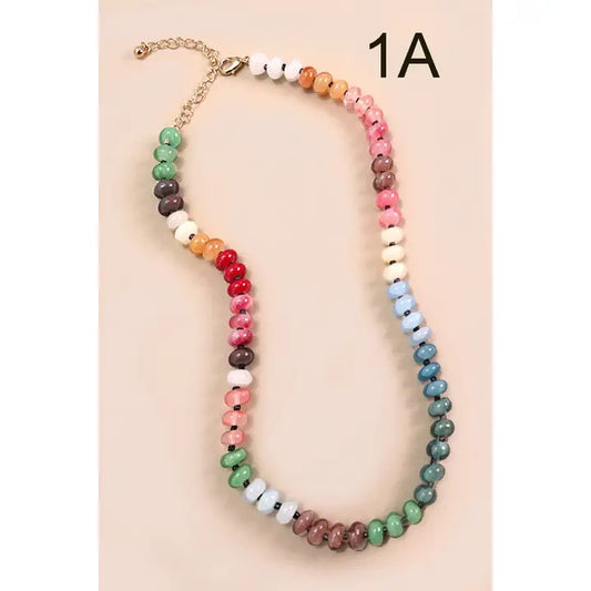 Natural Agate Glass Semi Precious Bead Necklace