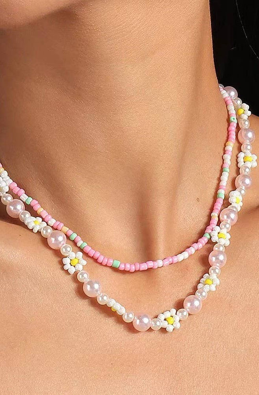 Pink Double Layer Flower Necklace