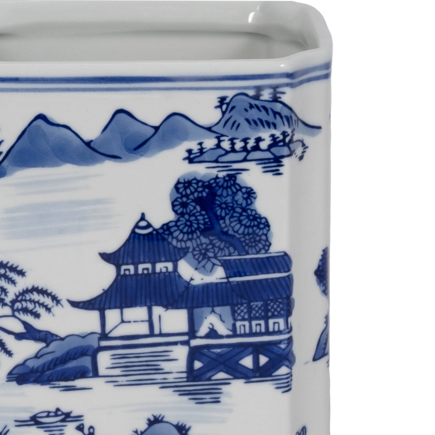 Lidded Blue Ceramic Rectangular Decorative Jar