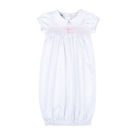 Blessed Smocked Collared S/S Gown - Pink