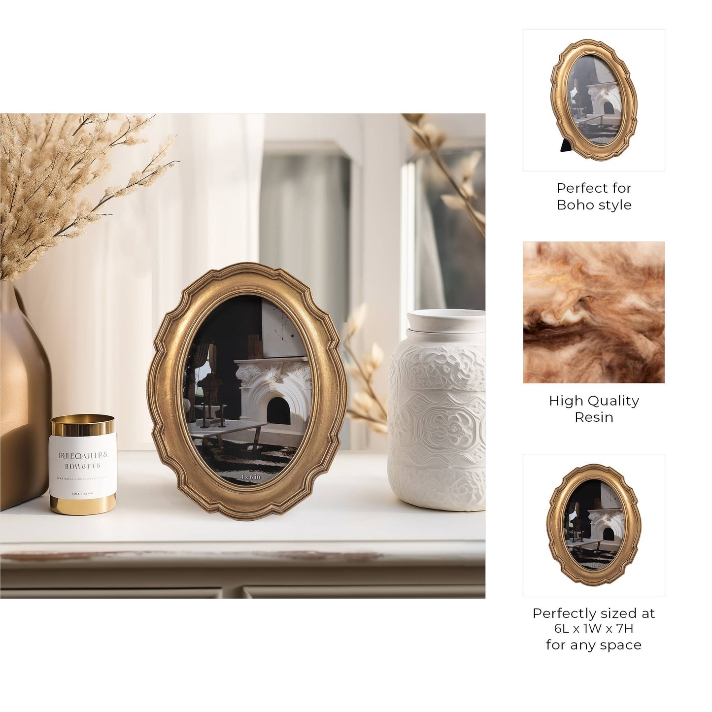 4x6 Gold Polyresin Round Vintage Style Photo Frame