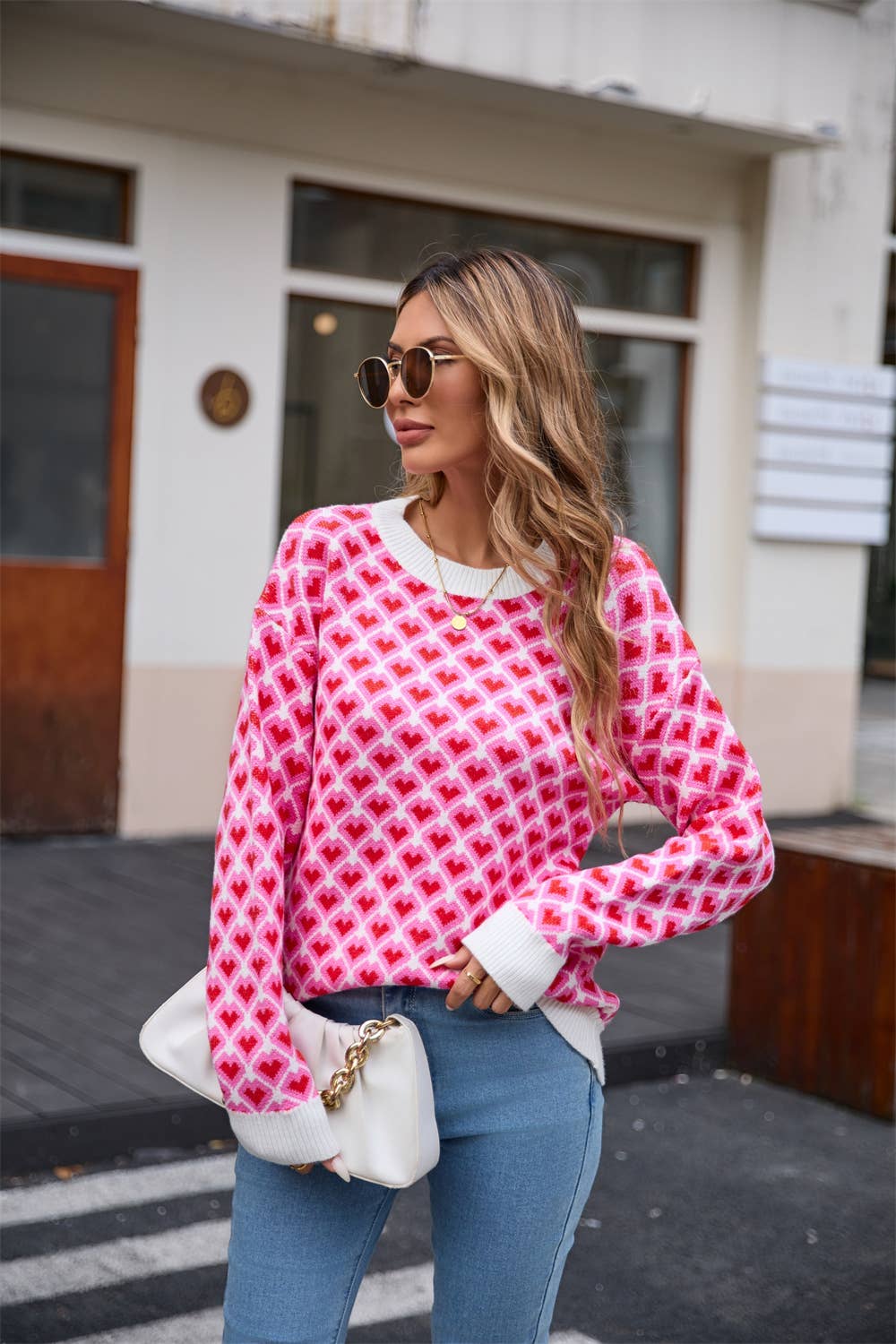 Crew Neck Heart Sweater