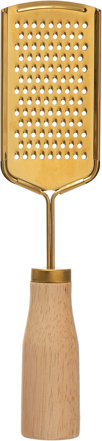 Stainless Steel Grater with Wood Handle, Gold Finish