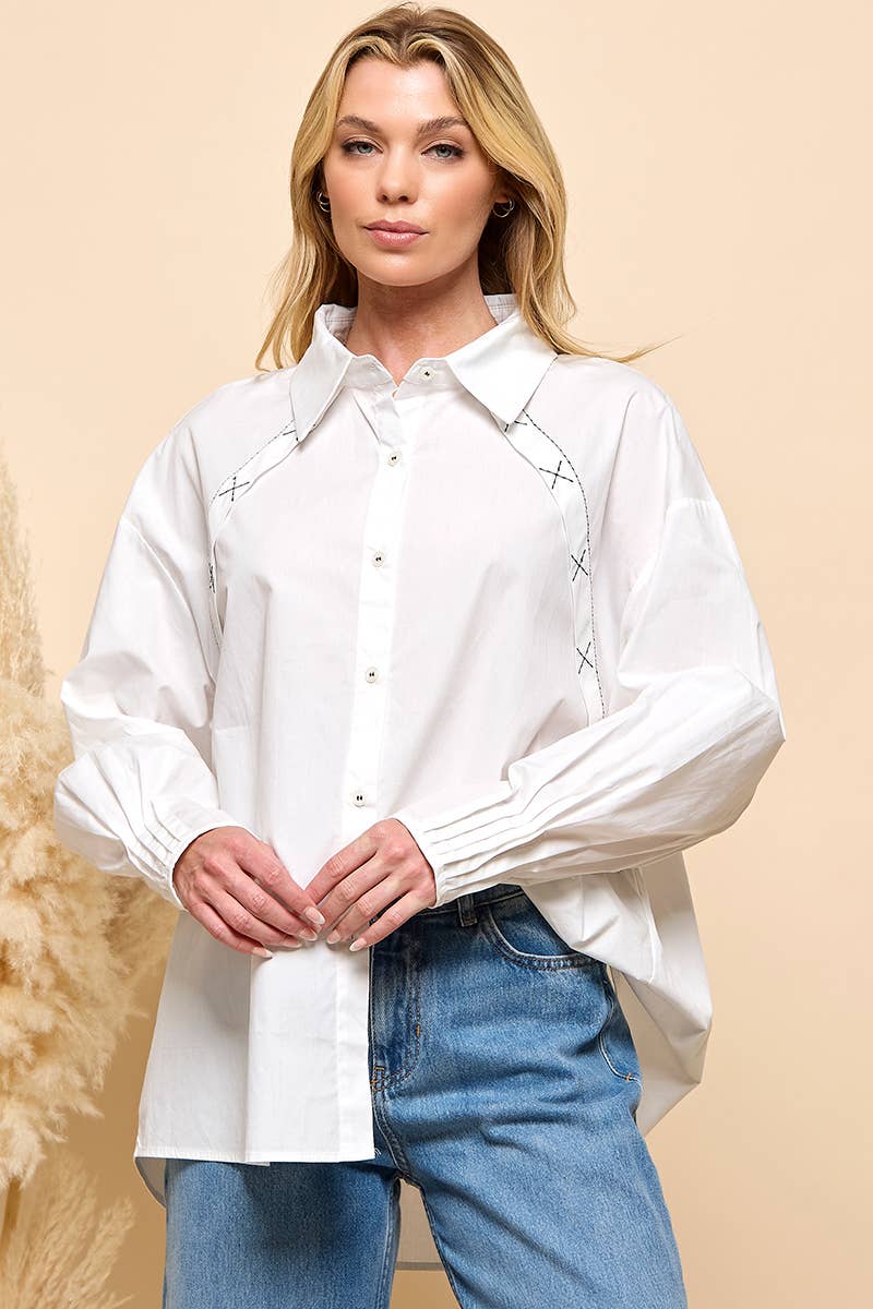 Black Stitching Long Sleeve Button Up