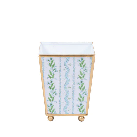 Enameled Blue and Green Square Cachepot
