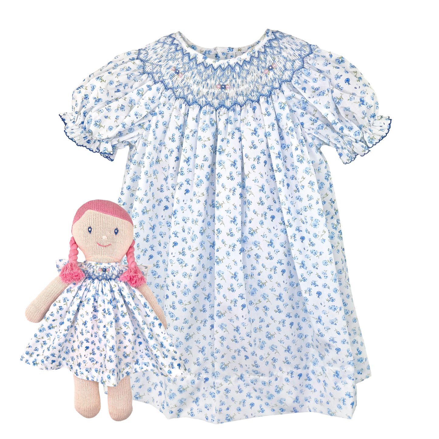 Bishop Smocked Blue Floral Short Sleeve Dress