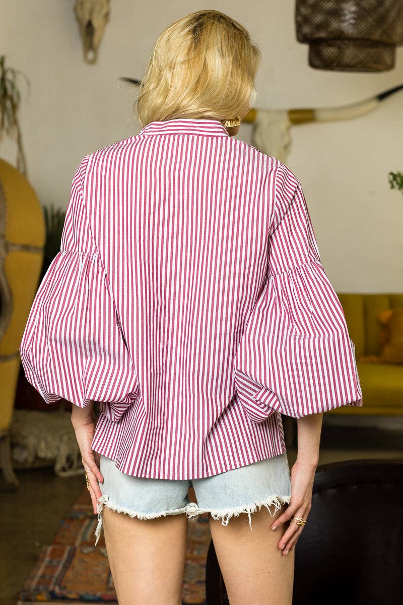 V Neck Printed Puff Sleeve Shirt