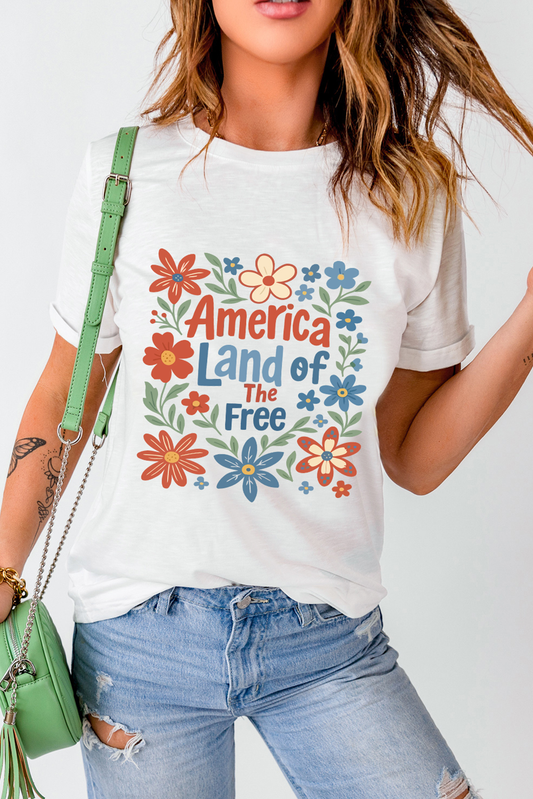 LDC America Land of The Free Flower Graphic T Shirt