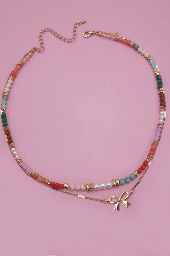 Natural Agate Glass Semi Precious Bead Necklace