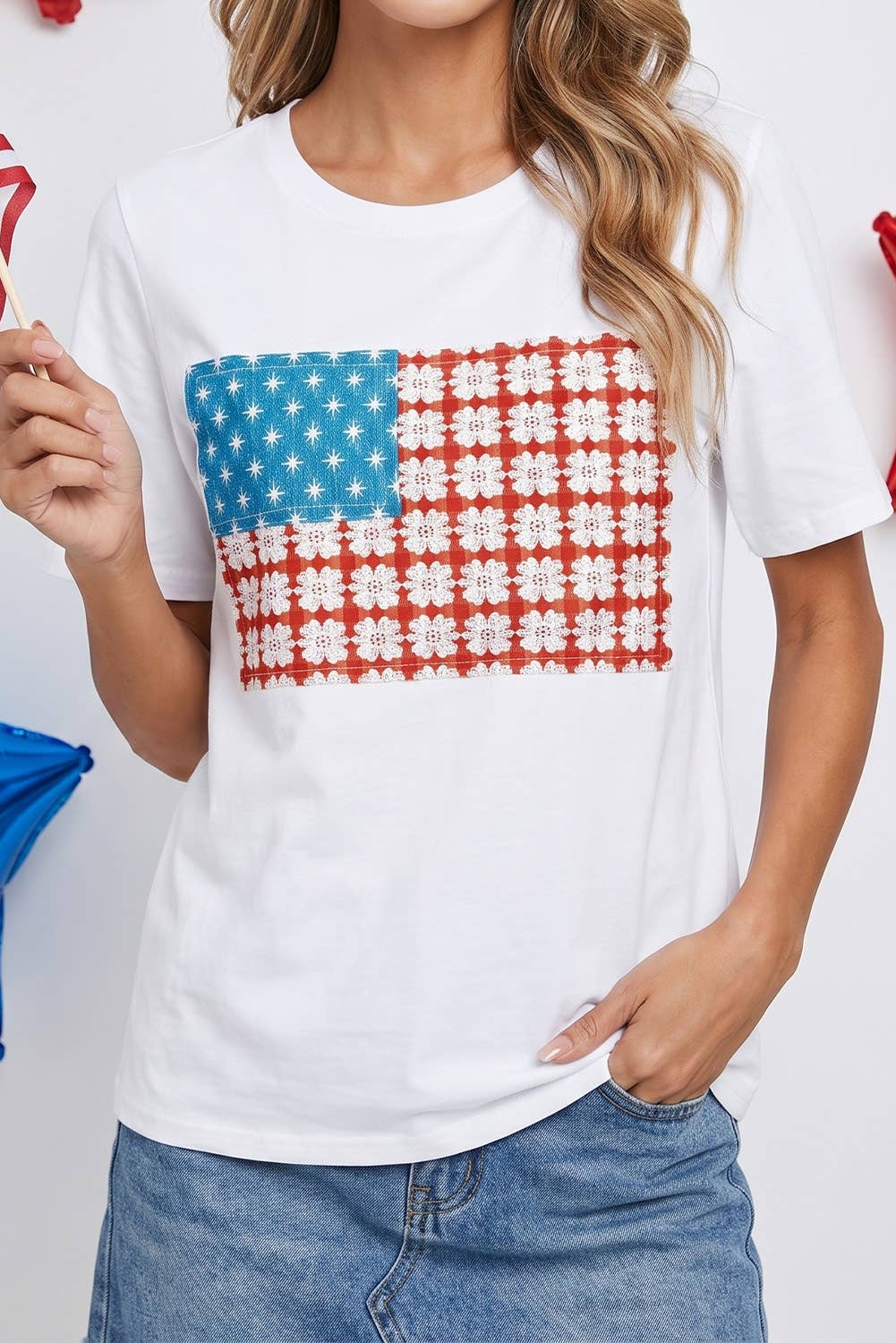LDC Embroidered Patch Flag Casual T Shirt