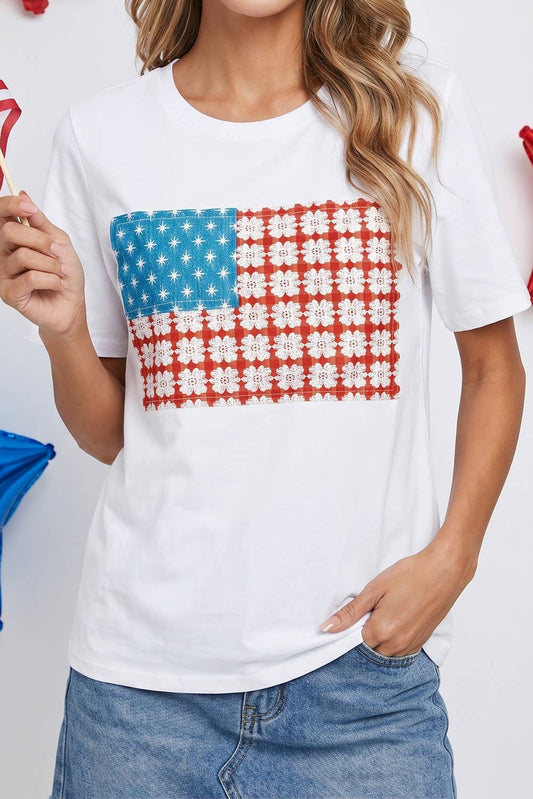 LDC Embroidered Patch Flag Casual T Shirt