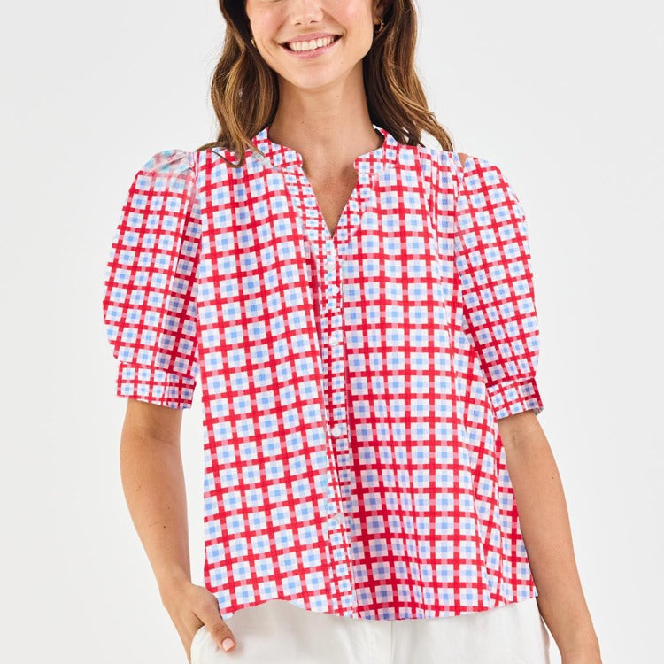 Mary Square Red and Blue Gingham Elaine Top
