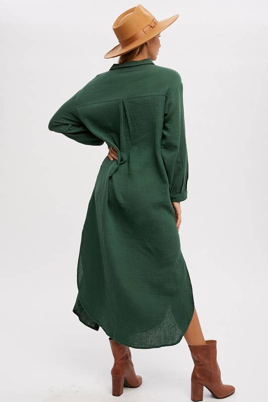 Button Up Maxi Shirt Dress With Pocket