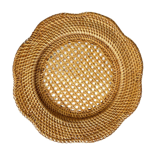 Scallop Rattan Charger Plate (Brown) Wicker Straw Placemat