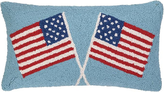 Peking Handicraft Double American Flags, 12x22 Throw Pillow