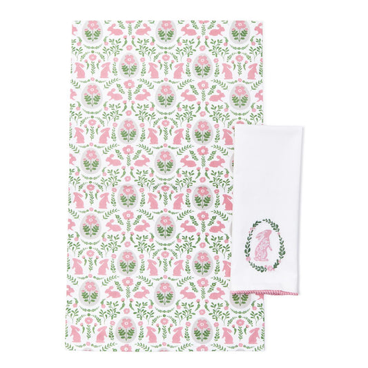 Spring Soiree Set of 2 Dish Towels Includes 2 Styles: Embroidered with Pom-Pom Trim and Printed Pattern