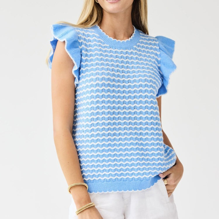 Mary Square Oakley Blue and White Sweater