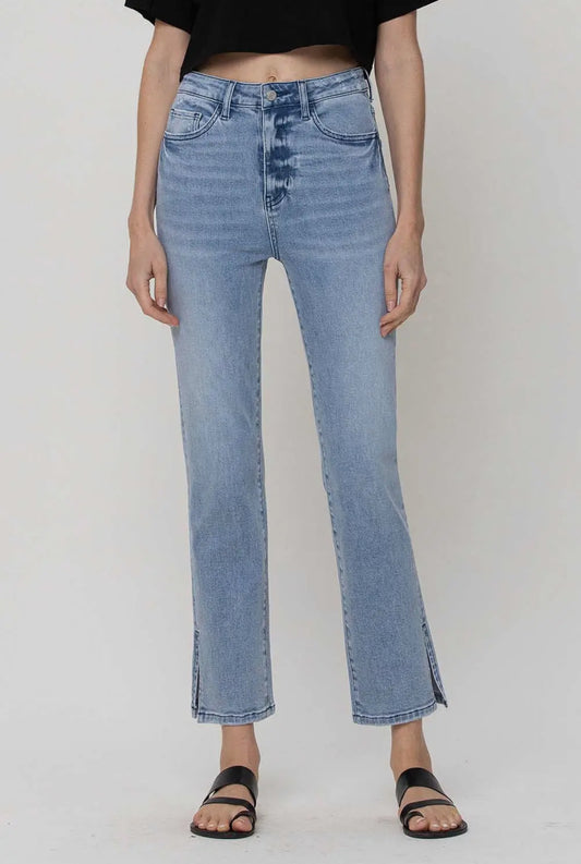 Leona - Super High Rise Crop Side Slit Straight Jeans