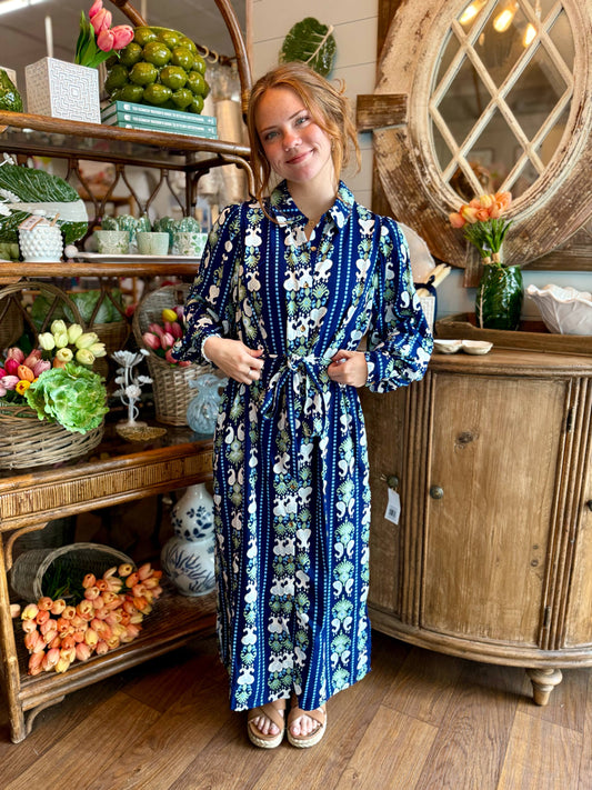Ava Dress Ikat Navy