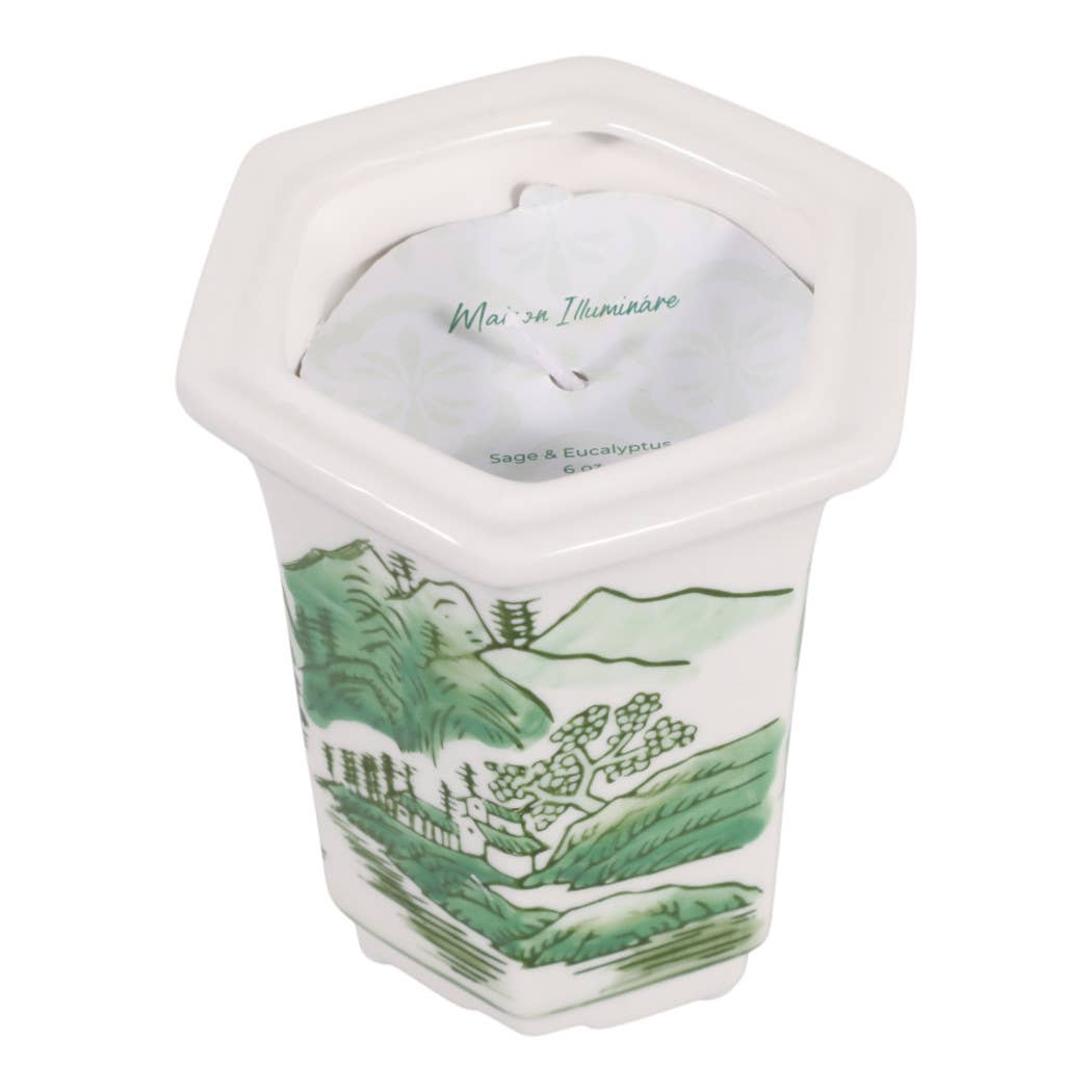 6 oz Green Cermaic Sage & Eucalyptus Candle