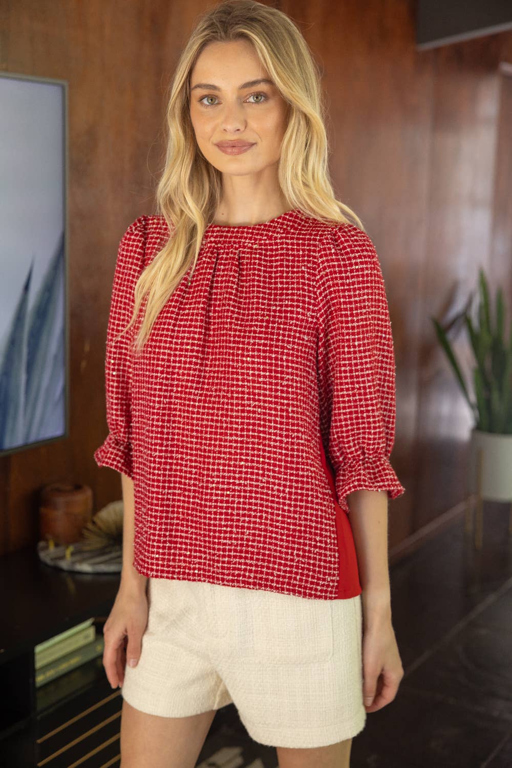 Red Tweed Top