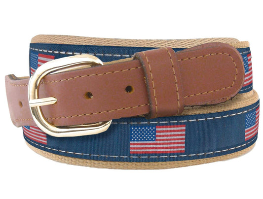 American Flag Men's Woven Navy Ribbon Belt.