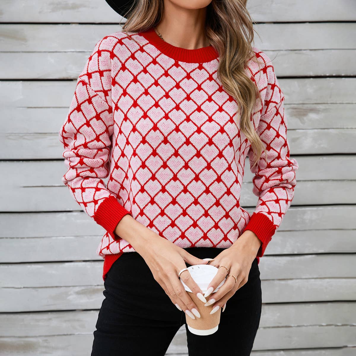 Crew Neck Heart Sweater