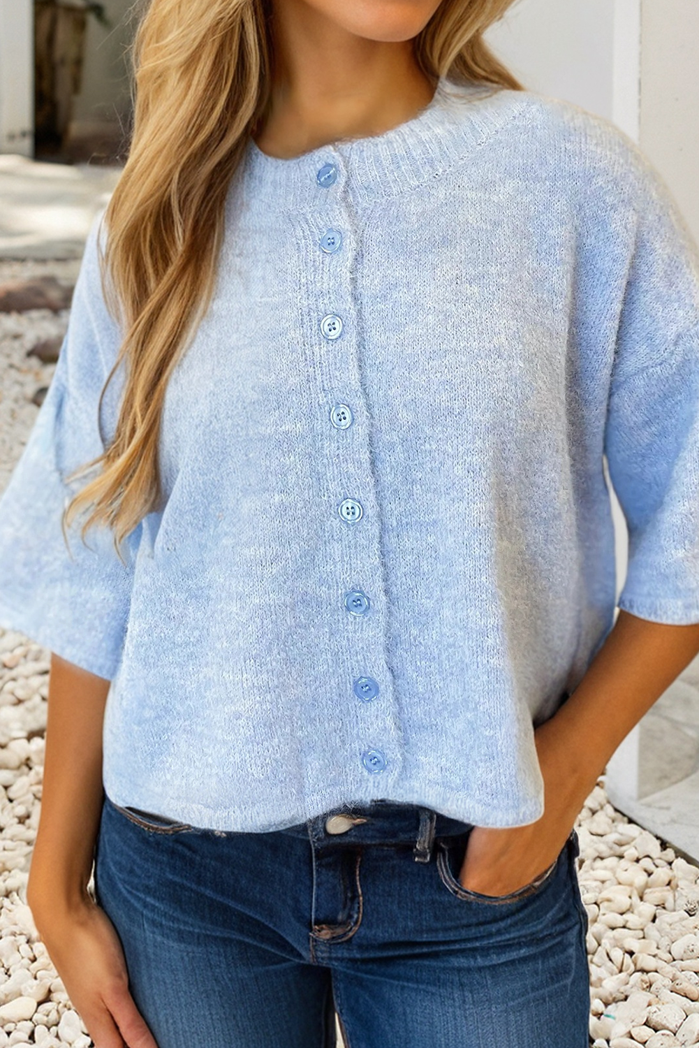 3/4 Sleeve Knit Button Down Spring Sweater Cardigan