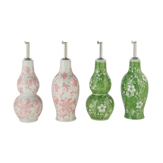 Floral Pink and Green Olive Oil Cruet
