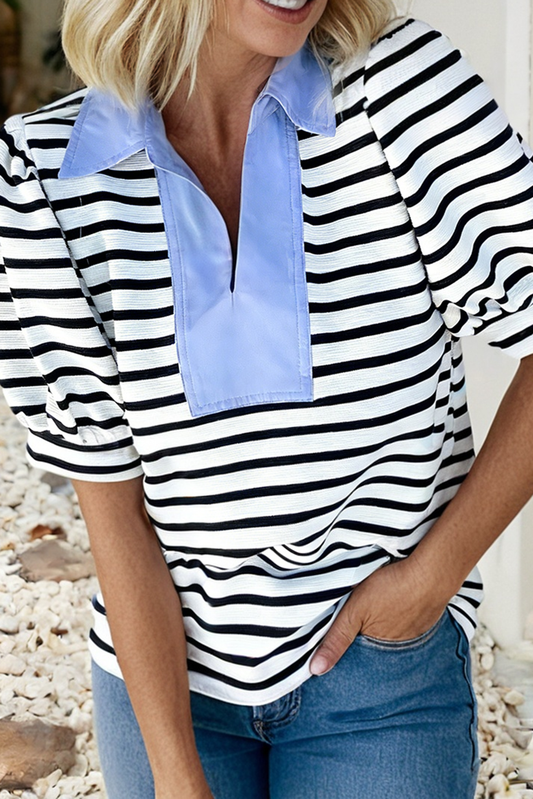 LDC Casual Striped V Neck Short Sleeve Top