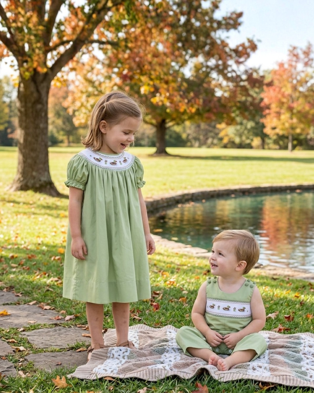 Pistachio Green Mallard Duck Smocked Longalls