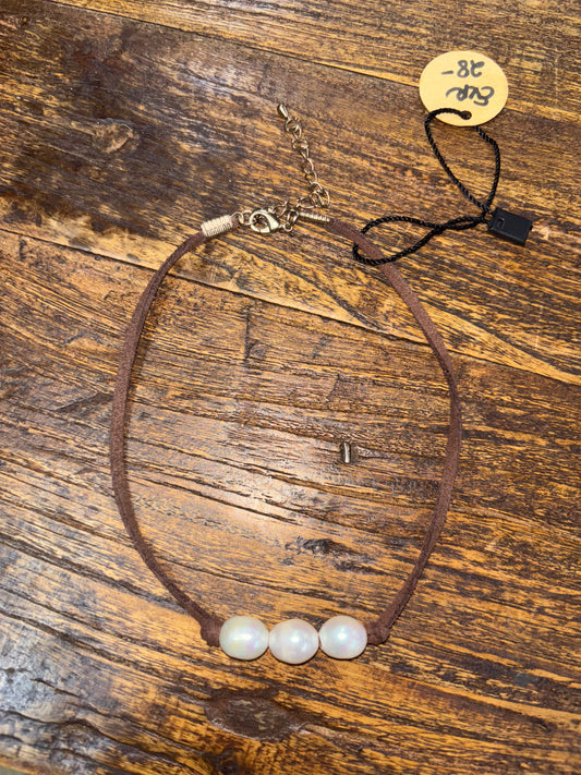 White Pearl Leather Choker Necklace