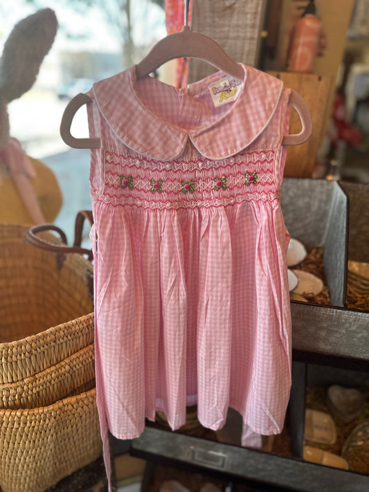 Smocked Pink Gingham Dress