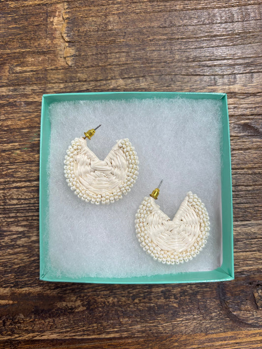 Cream Beaded Hoops