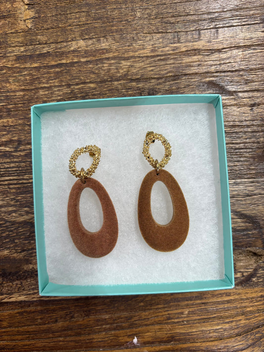 Brown Felt Teardrop Statement Earrings