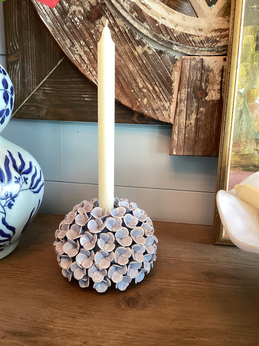 Ivory Candle Stick with Navy Ribbon