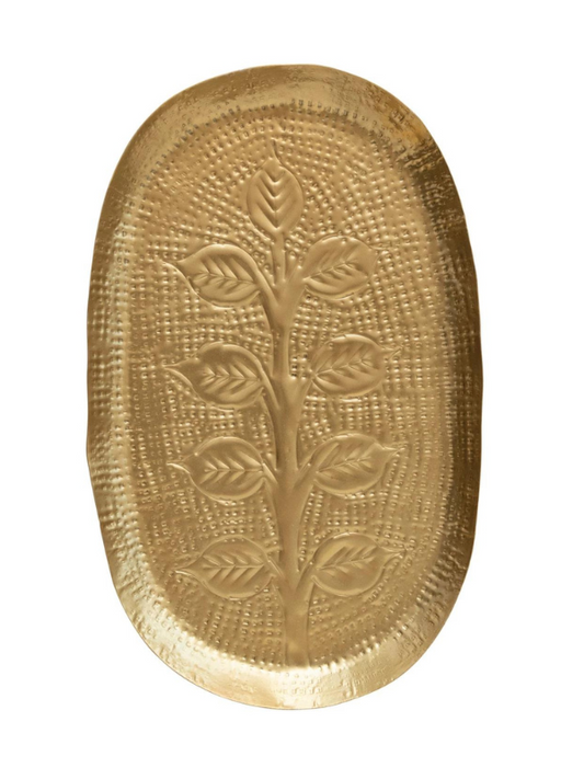 Gold Metal Tray with Leaf Indention