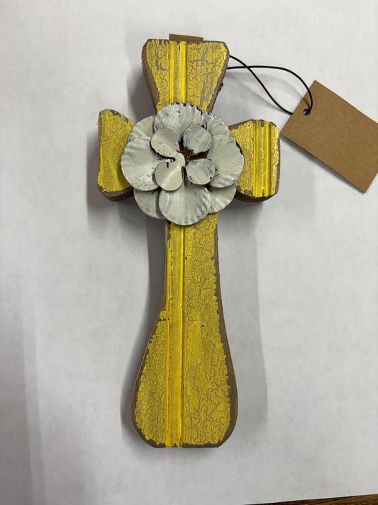 Wooden Crosses with Metal Flower