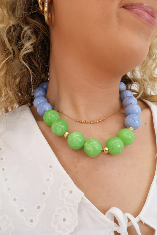 GREEN AND BLUE CHUNKY BEADED NECKLACE
