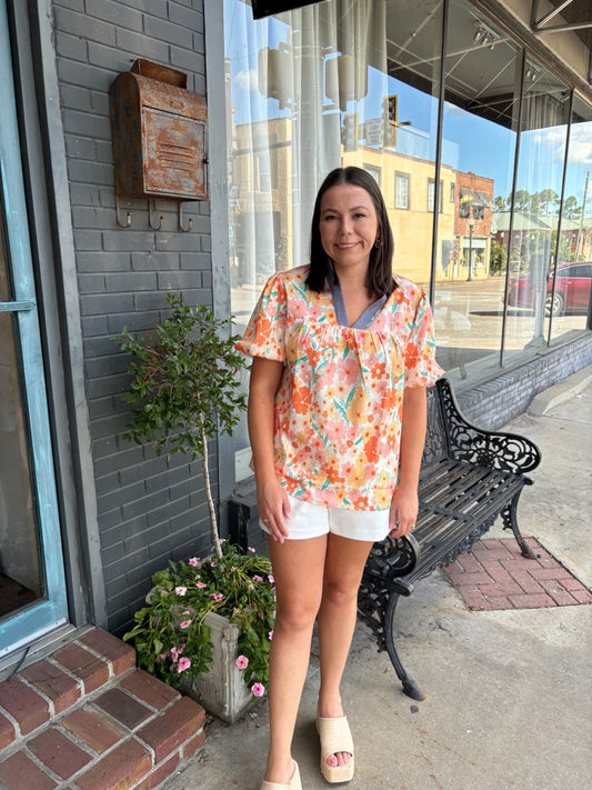 Boho Floral V-Neck Puff Sleeve Blouse