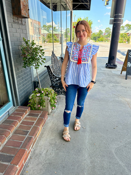 Embroidered Tassel Top