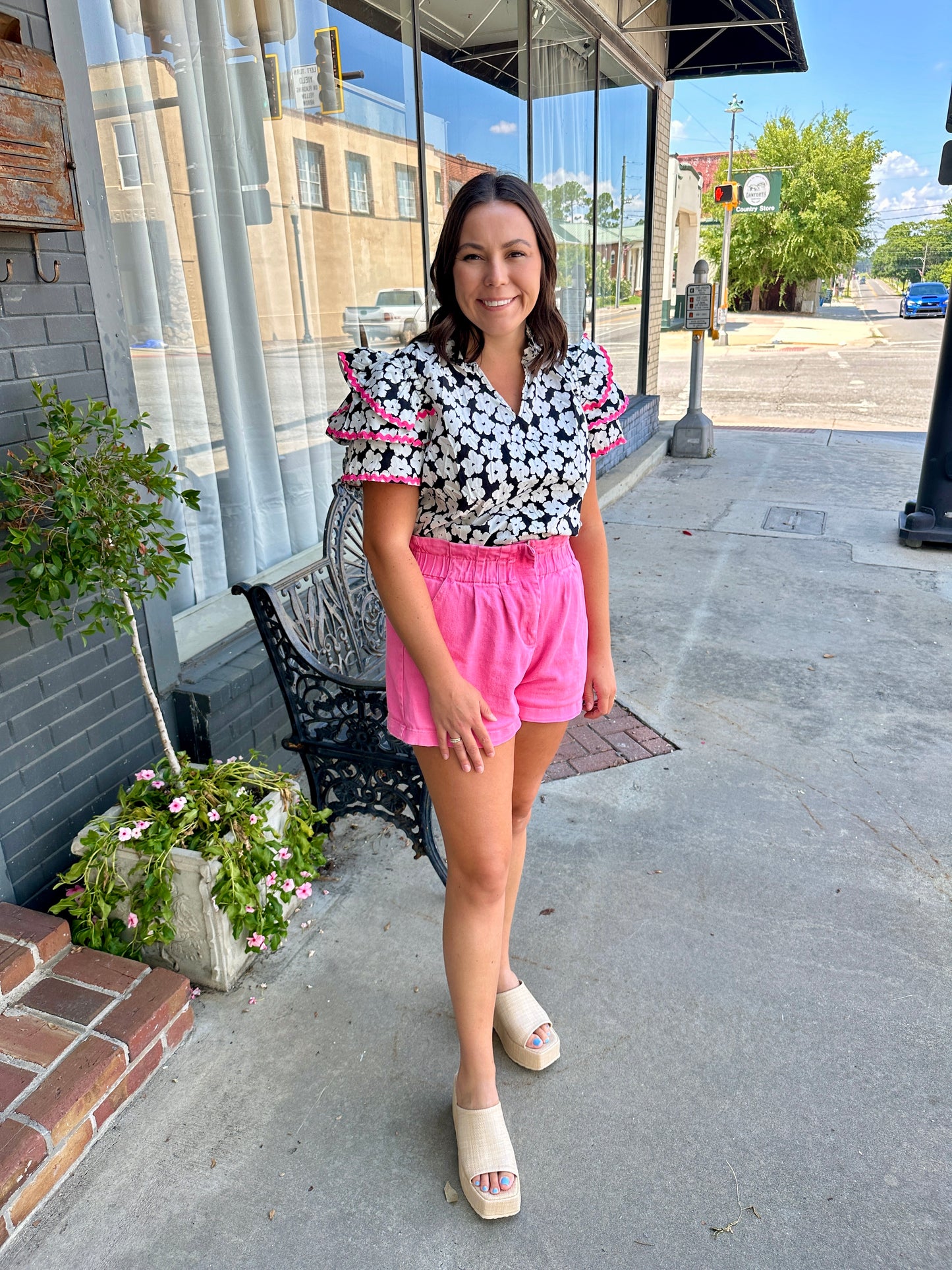 Pink & Black Floral Top