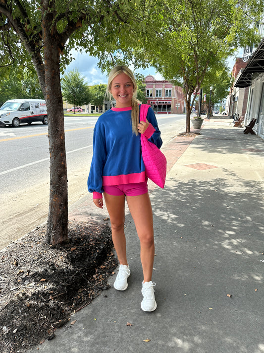 Colorblock Bubble Sleeve Sweatshirt
