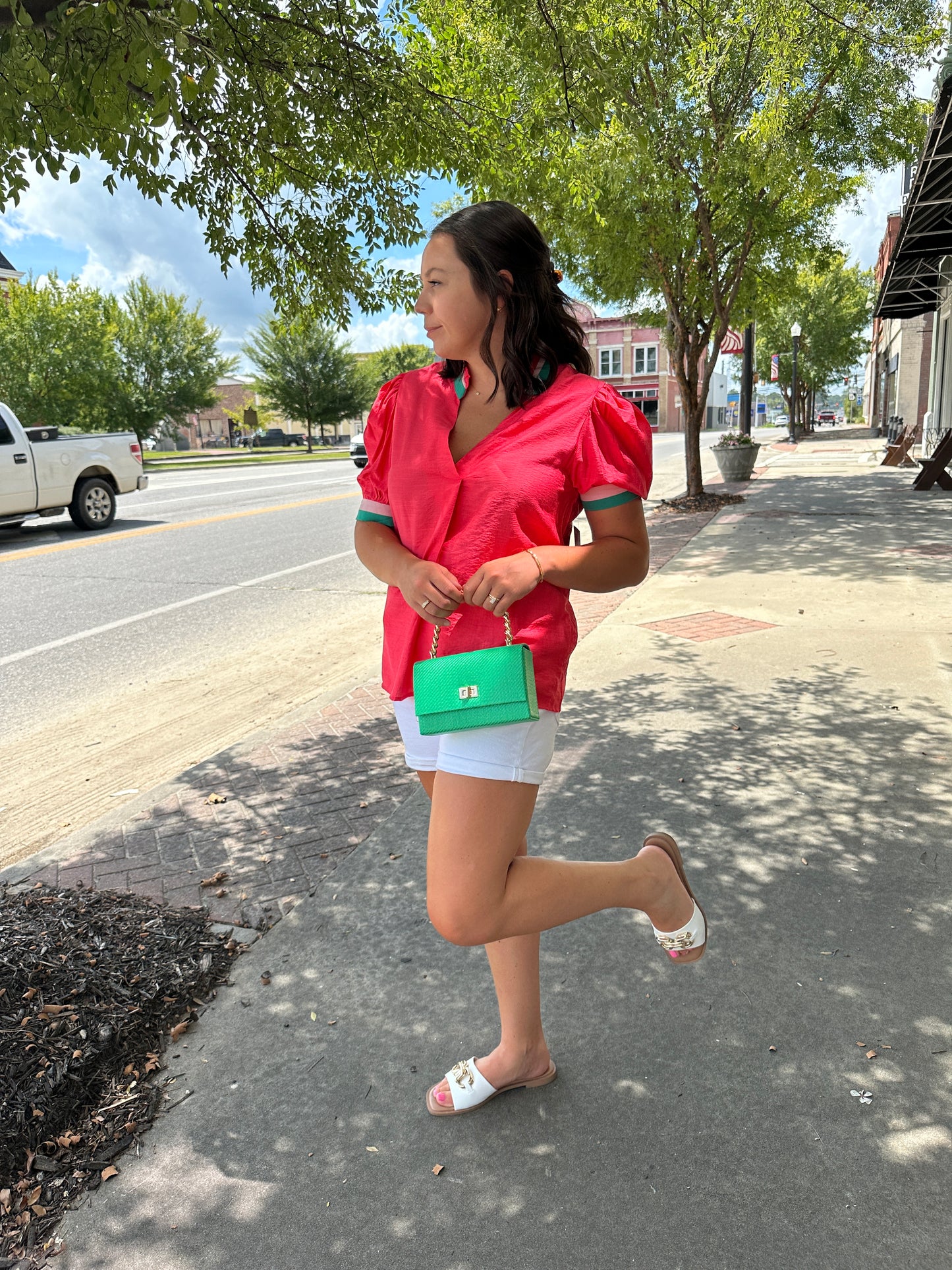 Colorblock V Neck Blouse